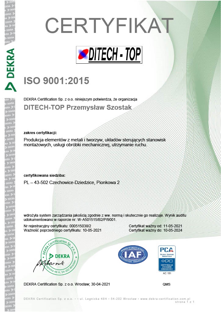 Certyfikat ISO 9001 - Ditech